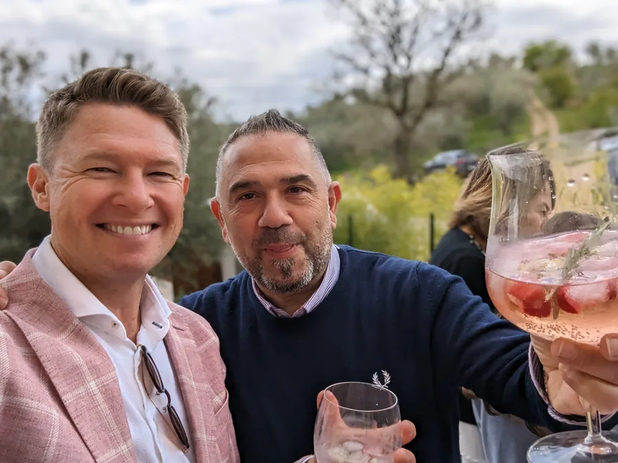 A toast with friends at aperitivo hour